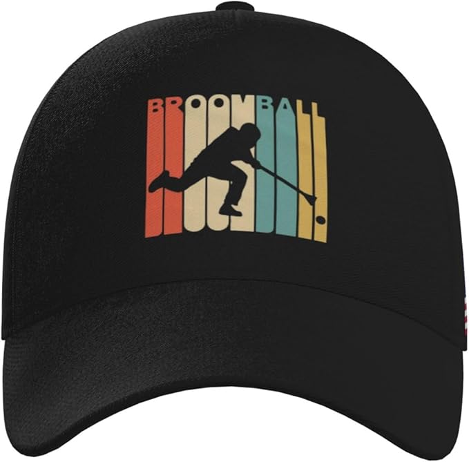 Vintage Style Broomball Outdoor Curved Brim Baseball Hat with Buckle Casual Mesh Hat