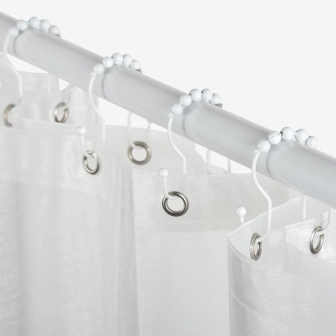 Goowin Shower Curtain Hooks, 12 Pcs Shower Curtain Rings, Stainless Steel Shower Curtain Hangers, Double Hook Shower Curtain Hooks, Smooth Sliding Anti-Drop Shower Rings for Curtain (White)