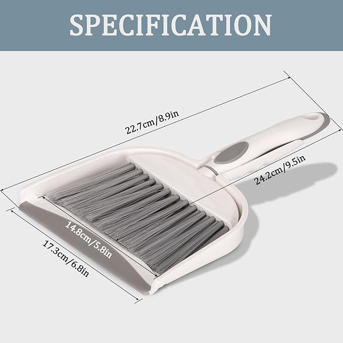 Small Dustpan and Brush Set Handheld Broom and Dustpan Set for Home Desktop Sofa Pet Household Care Camping (White+Green M3)