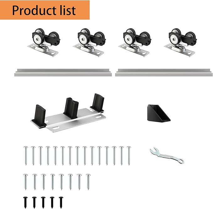 Heavy Duty Bypass Sliding Closet Door Track Hardware 60", 5FT Aluminium Pocket Door Track Rail Set, Smoothly and Quietly, for 2 Door System
