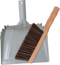 Metal Dust Pan and Brush Set Soft Bristle Wooden Broom Heavy Duty Pan Portable Size