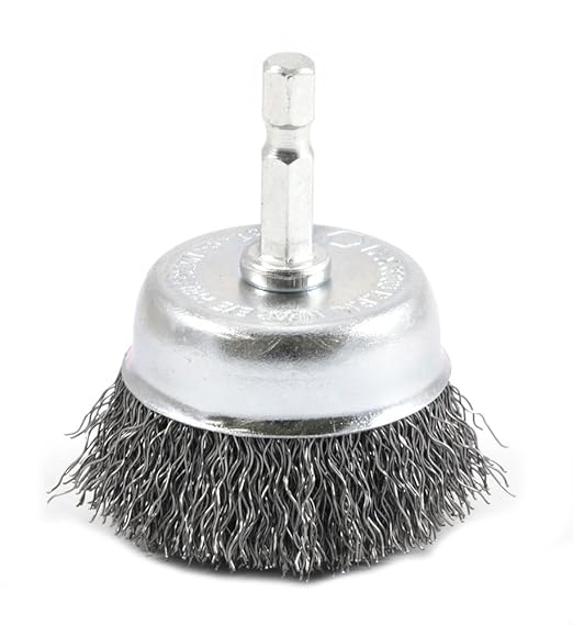 Forney 72729 Wire Cup Brush, Coarse Crimped with 1/4-Inch Hex Shank, 2-Inch-by-.012-Inch, Silver
