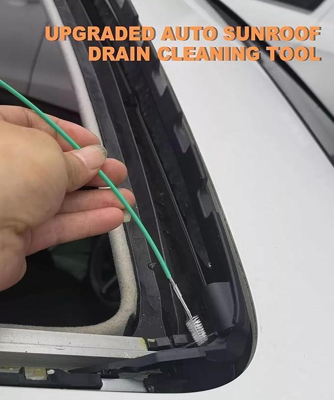 4Pcs Auto Sunroof Drain Cleaning Tools, 118/78 Inch Flexible Tube with 2Pcs 7.9inch Cleaning Brush Drain Skinny Pipe Drain Dredge Cleaning Tool Compatible with Car