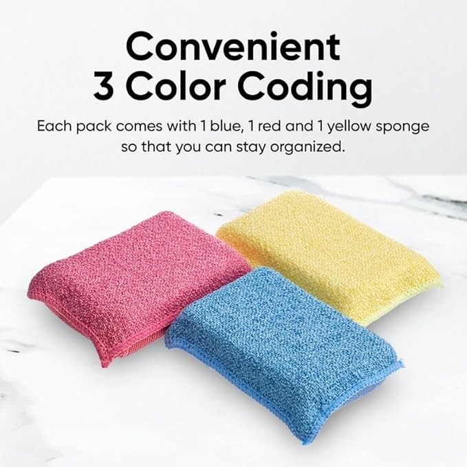 Miracle Microfiber Sponges for Kitchen, Kosher Non-Scratch Sponge Scrubber Heavy Duty Multi-Purpose Cleaning of Dishes, Pots, Pans, and Counter Tops, Machine Washable (6 Pack)