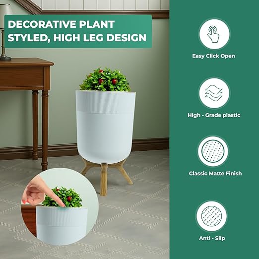 Small Bathroom Trash Can with Plant Style Lid, 1.8 Gallon, White, Small Bathroom Garbage Can, Decorative Wastebasket for Bedroom, Office, and Bathrooms, Trash Bin That Looks Like a Plant