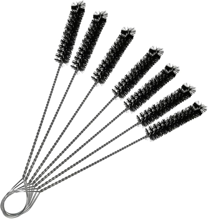 SnowTree - Fan Tip Nylon Bristle Cleaning Brush for Glass Pieces (7 Pack - All Same Size) Anti Scratch Fan Tip to Protect Glass Surfaces and Tubes