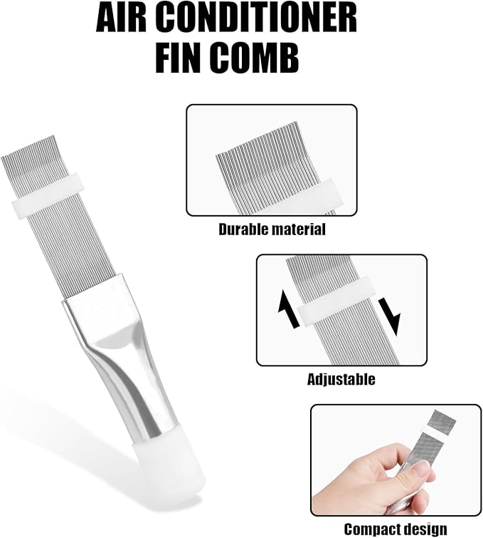 2pcs Air Conditioner Condenser Cleaning Tools, Double-Sided AC Evaporator Coil Fin Cleaning Brush & Stainless Steel AC Fin Comb for HVAC System Refrigerator Evaporator Radiator Condenser