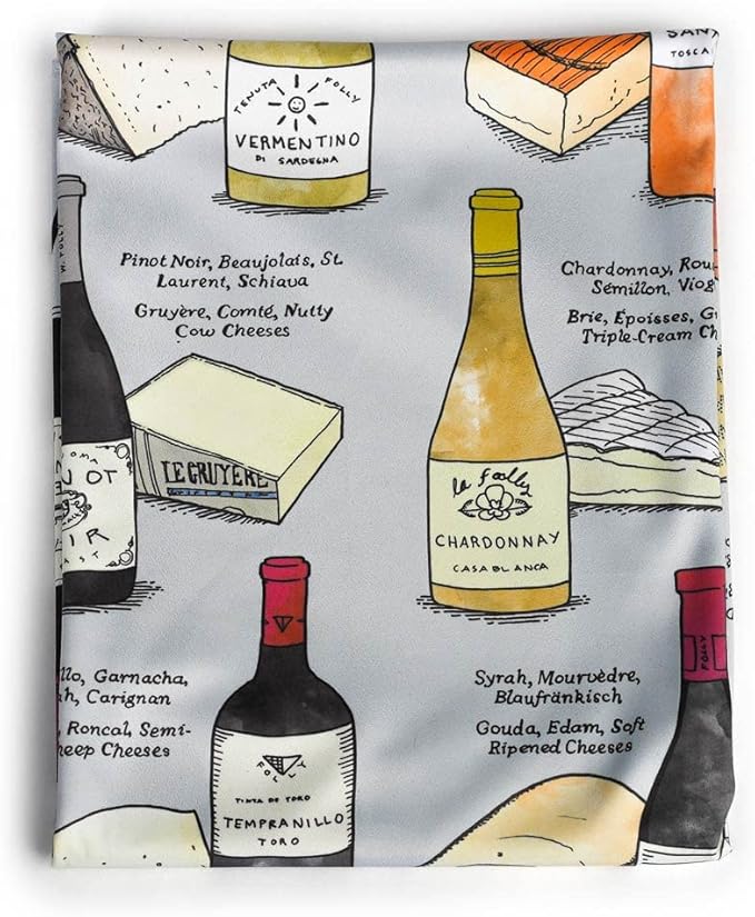 Wine Folly Microfiber Polishing Cloth – Wine & Cheese Design | Large 21" x 28" Glass Cleaning Towel for Wine Glasses, Eyewear & Lenses