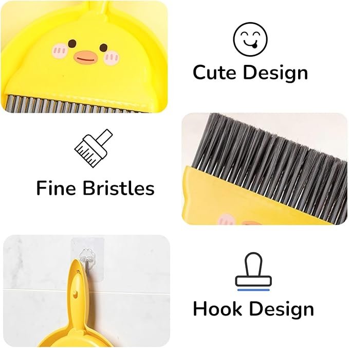 2 PCS Mini Brush and Dustpan Set Plastic Small Yellow Chick Pattern Broom Used for Desk Home Kitchen, Cage Cleaner for Small Animals, Guinea Pigs Hamsters Chinchillas Rabbits (Yellow Chick - 2pcs)