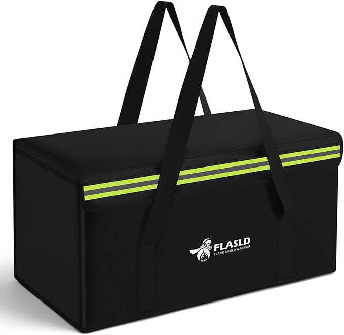 FLASLD Large Fireproof Lipo Bag for 200Ah Lithium Battery Storage and Charging, 22 x 9 x 9.5in E-bike Battery Bag Waterproof Box for Documents and Valuables