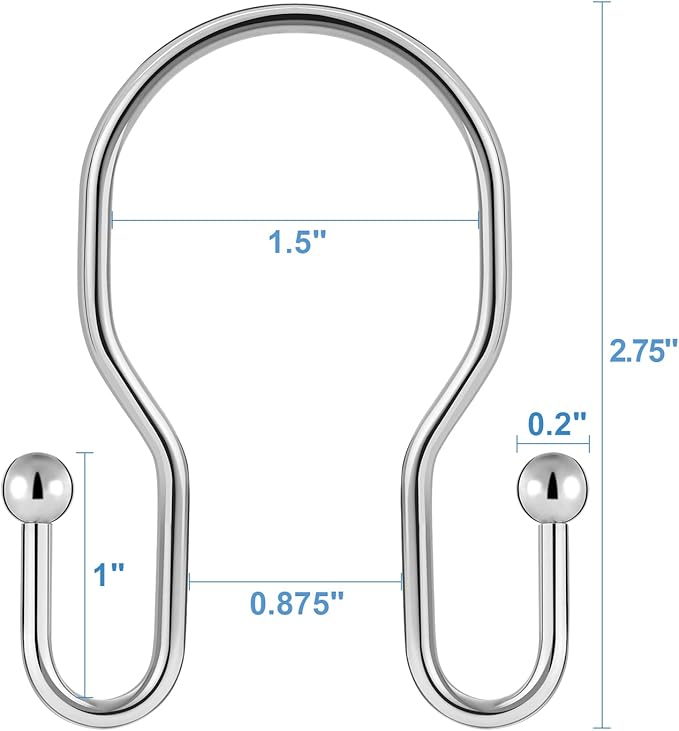 24 Pack Double Shower Curtain Hooks Rings, TENOVEL Double Sided Shower Curtain Hooks Rust Proof for Shower Curtain, Stainless Steel Bathroom Shower Hangers Rings for Shower Rods, Polished Chrome