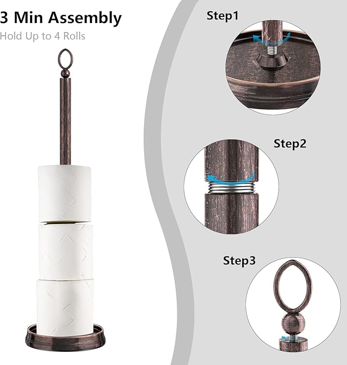 Toilet Paper Holder Stand, Free Standing Toilet Paper Storage for Bathroom, Weighted Base with Reserve for 4 Roll (2 Pack, Oil Rubbed Bronze)