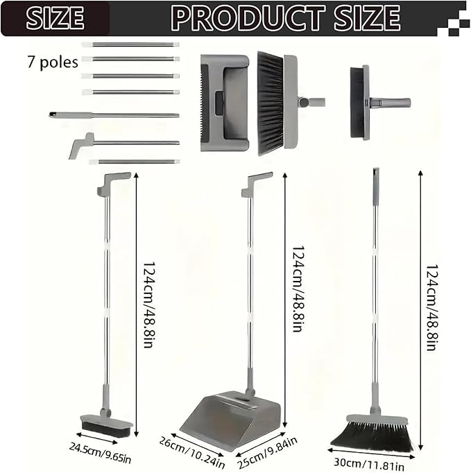 3-in-1 Broom with Dustpan Combo Set Foldable and Rotating Broom and Dustpan Set with Long Handle for Home Office School Dorm with Combo, and, and