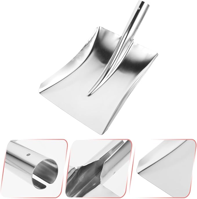 Metal Snow Shovel and Garbage Dustpan for Outdoor Cleaning Stainless Steel Square Head Snow Pusher for Driveway and Yard Heavy-Duty Metal Dust Shovel for and Debris Removal