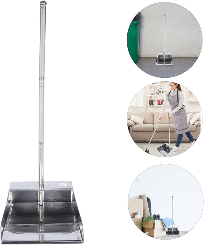 DOITOOL Dust Pan with Long Handle Stainless Steel Dustpan Upright Dustpan Garbage Standing Dustpans for Lobby Garage Home and Yard