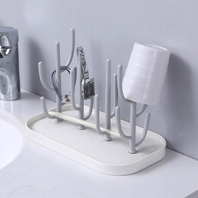 FEOOWV Baby Bottle Drying Rack with Base, Creative Tree Branch Baby Bottle Dryer Holder for Bottles, Teats, Cups, Pump Parts and Accessories (Gray)