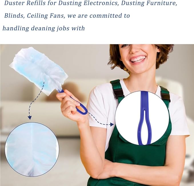 Duster Refills Compatible with Swiffer Duster, Heavy Duty Multi Surface Duster Replacement with 2 Extra Handle for Cleaning Furniture, Blinds, Ceiling Fans and Car (BLue-100Pack)