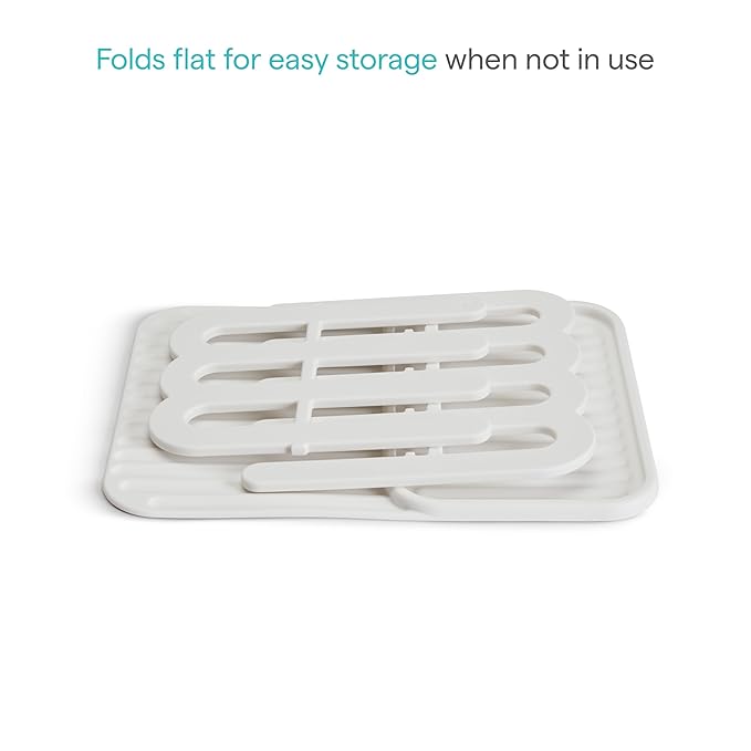 Munchkin Bottle Drying Rack and Mat, Holds 8 Bottles, Pump Parts, Pacifiers, & Accessories, Space Saving Folding Design, Home and Travel Use, Silicone, White