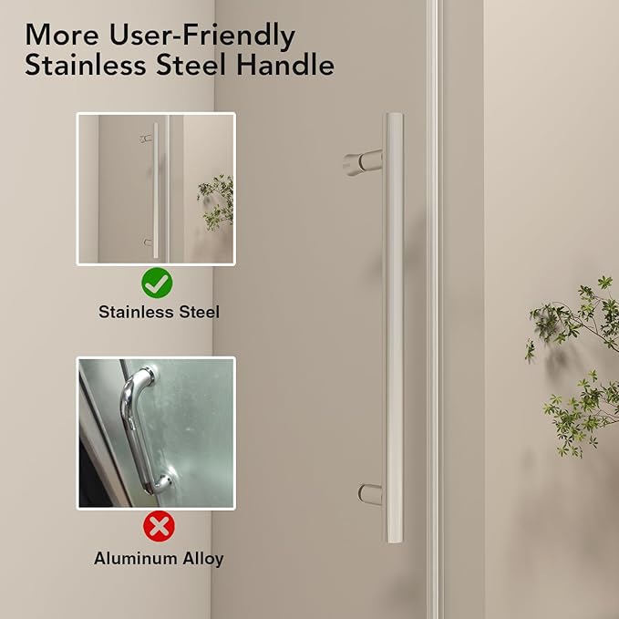 49-54” W x 76" H Single Sliding Shower Door, Frameless Shower Door with Explosion-Proof Film and Nano Coating, 1/4” (6MM) SGCC Tempered Glass, Stainless Steel Hardware, Brushed Nickel