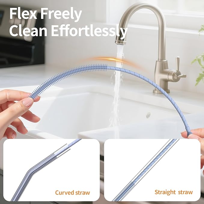 2Pcs Silicone Straw Cleaner Brush, Dual-Size Brushes (6mm Slim & 9mm Wide), Clean for Reusable Straws, Cups and Tumblers, Durable & Eco-Friendly, Blue