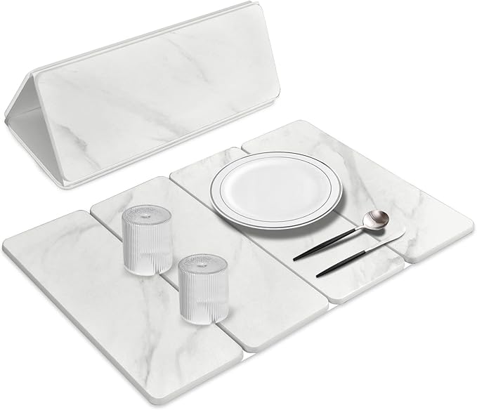 Large Stone Dish Drying Mats for Kitchen Counter, 24"(L)×16"(W) Collapsible Quick Dry Dish Drying Mat, Eco-Friendly Absorbent Diatomaceous Earth Mat for Dishes Bottles Cup【Marble pattern】