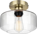 MAXvolador Industrial Semi Flush Mount Ceiling Light Brass, Clear Glass Pendant Lamp Shade, Farmhouse Lighting Hallway, Vintage Hanging Light Fixture