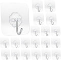 20 Pack Transparent Adhesive Hooks 33 lb(Max) 15KG Waterproof and Oilproof Reusable Seamless Hooks Heavy Duty Wall Hook for Kitchen Bathroom Office