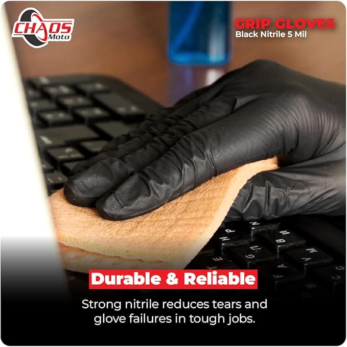 Grip Black Nitrile Gloves 5mil Latex-Free, Powder-Free, Micro-Textured for Repair, Cleaning, Painting, Chemical (1 box/100 gloves), Large