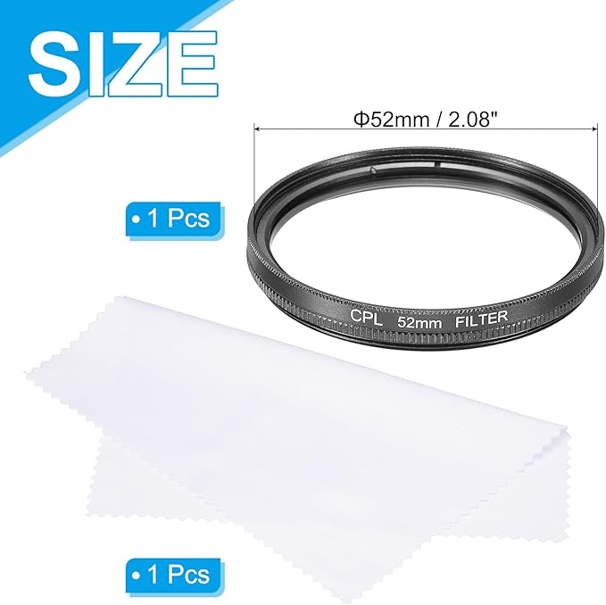 MECCANIXITY 52mm Circular Polarizer Filter, Double Sided Multi-Layer Coatings Polarizing Filter with Cleaning Cloth for Camera Lens