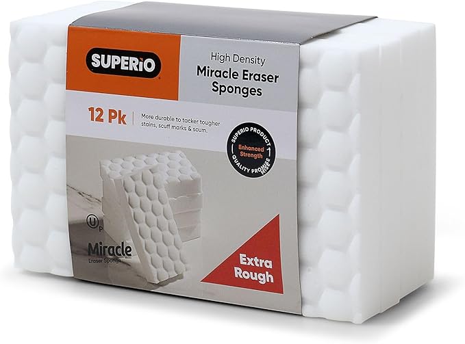 Superio High-Density Miracle Eraser Sponges - 12 Count - Powerful, Long-Lasting Scrubbers for Stubborn Dirt