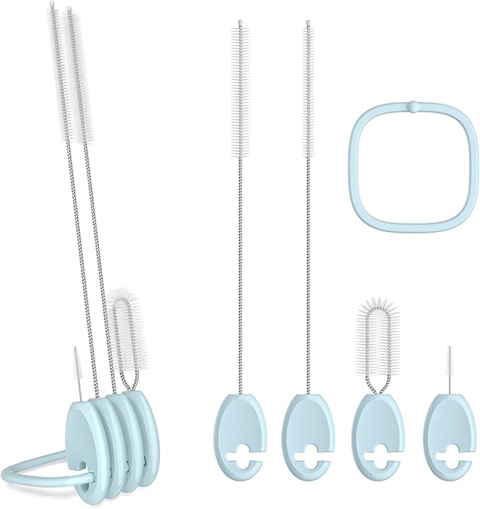 4in1 Straw Cleaner Brush Set, Standing Cleaning Brush Set Includes 7mm &10mm Straw Brushes, Cup Lid Brush, Crevice Brush, for Wide and Narrow Straws, Water Bottles, Cups and Lids, Blue