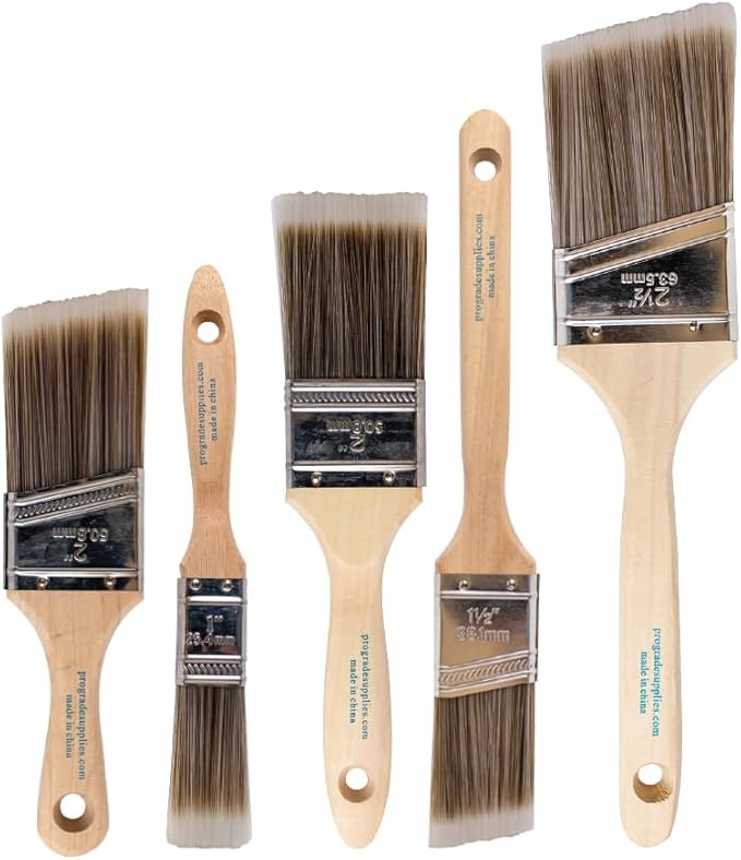 Pro Grade Paint Brushes, 5-Piece Paint Brush Set: Flat & Angle Brushes for Latex and Oil Paints, Stains, Interior & Exterior Home Improvement