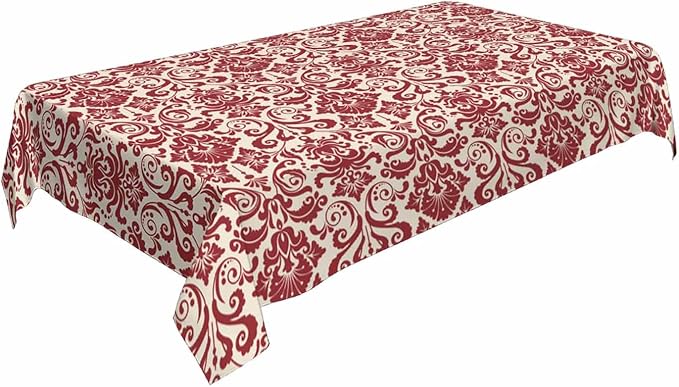 Vintage Damask Rectangular Tablecloth Red Floral 52x70 Table Cloth for Wedding Party Banquet,Dining Kitchen Rustic Table Cover