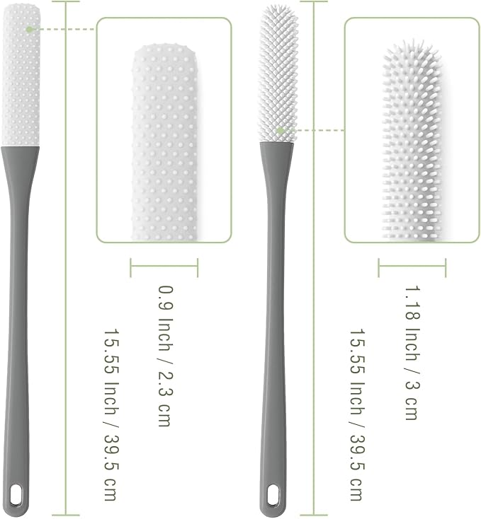 2-Pack Toe Cleaning Brush with Long Handle – Foot Scrubber & Exfoliating Anti-Itch Brush for Seniors, Pregnant Women, Men & Women (Grey)