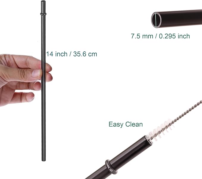 Dakoufish 14 inch Black Hard Plastic Straw Long Replacement Reusable Straws for 100 oz 64 oz 32 oz Tumblers, Jars, Stanley, YETI, Starbucks,Cups, water bottles BPA Free,Set of 12 with Cleaning Brush