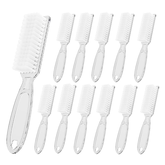 12 Pcs Handle Grip Cleaning Brushes, Hand Fingernail Nail Scrub Manicure Brush Pedicure Brush, Use for Toe and Nails Cleaning (Clear Handle)