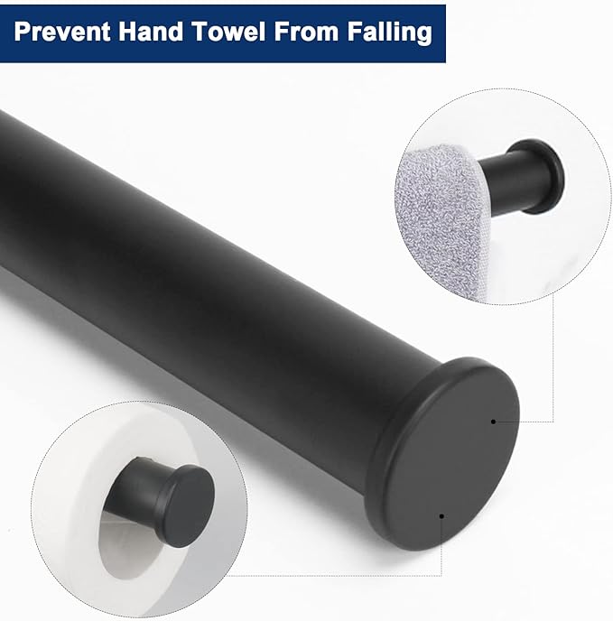 NearMoon Bath Toilet Paper Holder+ Hand Towel Holder, 2 Pieces Bathroom Hardware Set- Premium 304 Stainless Steel Toilet Roll Holder and Towel Rack Wall Mounted for Kitchen (Matte Black)