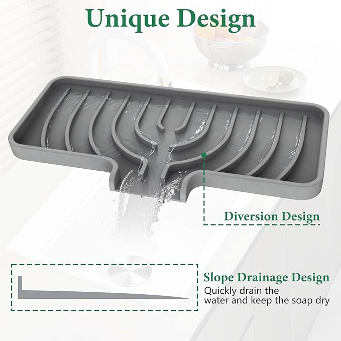 GUUKIN Sponge Holder for Kitchen Sink, Sink Caddy and Soap Tray | 10x5 inch Kitchen Sink Organizer | Compatible with Scrub Daddy, Kitchen Sink Accessories (Grey)