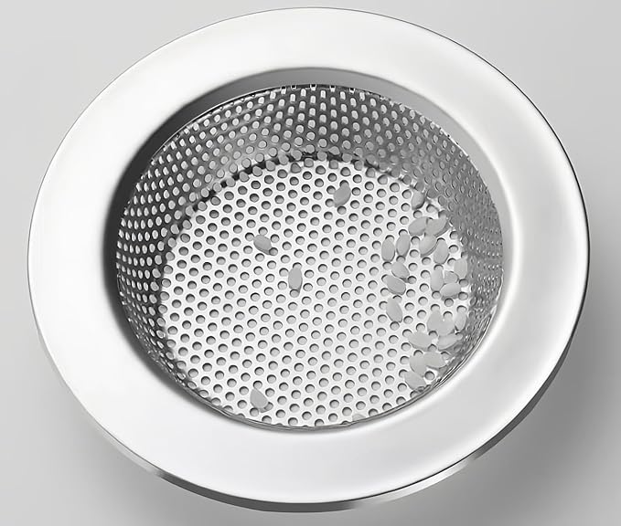 4 Pack Kitchen Sink Strainer. Outer Diameter 4.35 inch, Inner Filter Diameter 2.8 inch, 1 inch Depth. Stainless Steel Sink Drain Basket. Double-Layer Edge Safe Design, Sink Food Catcher