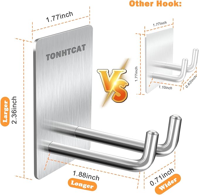 Adhesive Hooks, Stick on Stainless Steel Towel Robe Razor Wall Hooks for Bathroom Kitchen, Sticky Heavy Duty Durable Shower Hangers for Hanging Hat Coat Key Silver(6pcs)