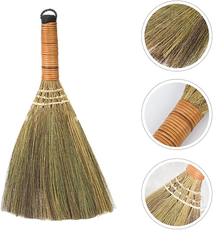 Veemoon 4 Pcs 12 Inch Whisk Broom, Handheld Cleaning Broom Straw Corn Whisk Brush Small with Handle Dust Brush Rustic for Dirt and Debris Household
