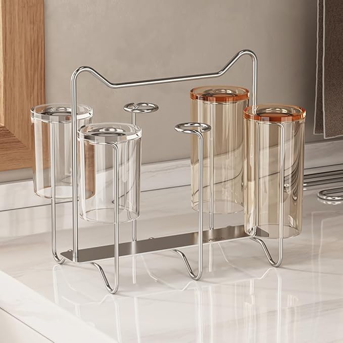 Cup Drying Rack Stand, Stainless Steel 6 Cups Mug Drying Rack Drainer Holder, Countertop Cup Rack Dryer for Glasses, Tumbler, Water Bottle