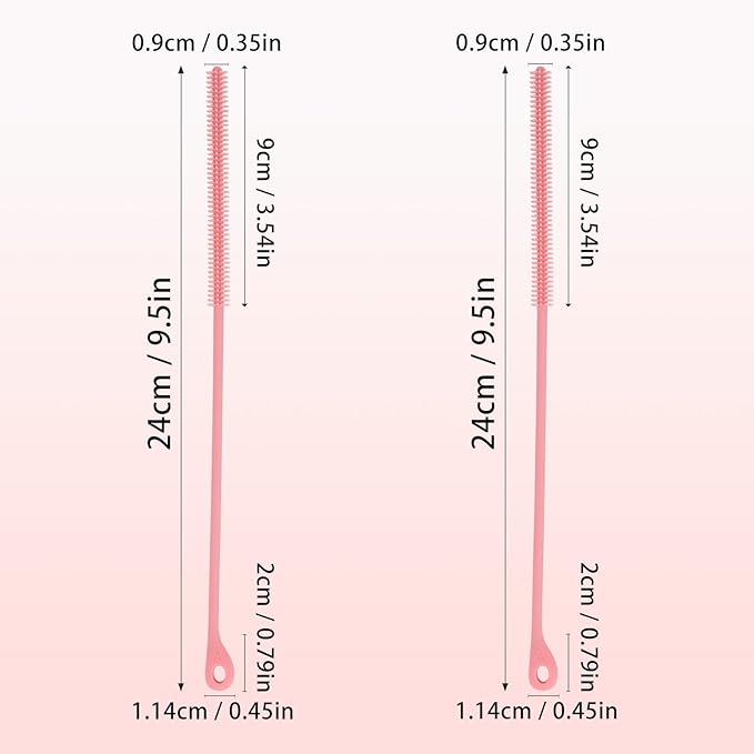 2pcs Silicone Straw Cleaner Brush, 9.5in Extra Long Reusable Straw Brush for Stanley, Metal, Glass Straws, Bendable Travel Drinking Bottle Lid Cleaning Tool for Crevice Pipe Tube (Pink)