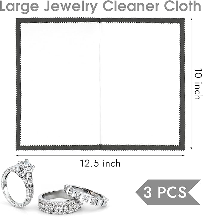 3 Pcs Silver Polishing Cloth, Large 10" X 12.5" Jewelry Cleaner Cloth, Soft Jewelry Polishing Cloth, Four-Layer Double-Sided Silver Cleaning Cloth for Gold, Silver, Diamond, Platinum Jewelry