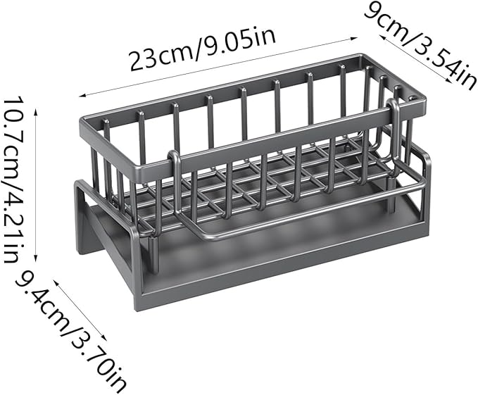 Kitchen Sink Organizer with Drain Tray, Sponge Holder, Brush Storage, Auto-Drying Rack for Dish Soap, Cleaning Tools, Countertop or Sink Caddy for Kitchen Decor