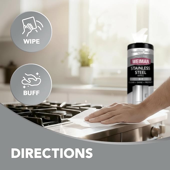 Weiman Stainless Steel Cleaner and Polish Wipes Bundle with Microfiber Cloth-Removes Fingerprints, Water Marks and Grease from Appliances - Works Great on Refrigerators, Ovens, and Grills,Grey