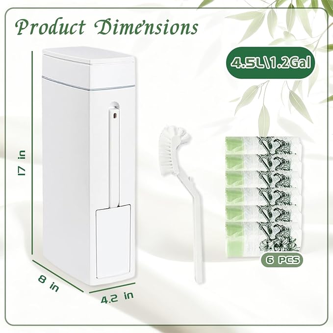 Bathroom Trash Can with Toilet,Slim Bathroom Trash Can,Toilet Brush and Holder Set,4.5 Liter / 1.2 Gallon Press Type Odor Proof rv Trash can,for Bathrooms, RVs, Small Spaces