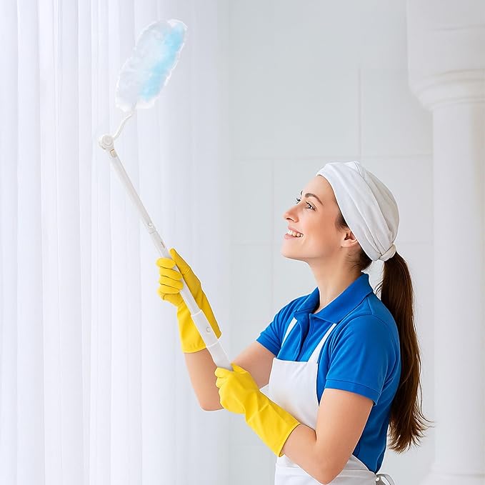 60 Count Duster Refills, Disposable Cleaning Duster Kit Heavy Duty Microfibre Dusters with Extendable Handle Starter Multi-Surface Dusters for Cleaning Home Furniture Blinds Ceiling Fan