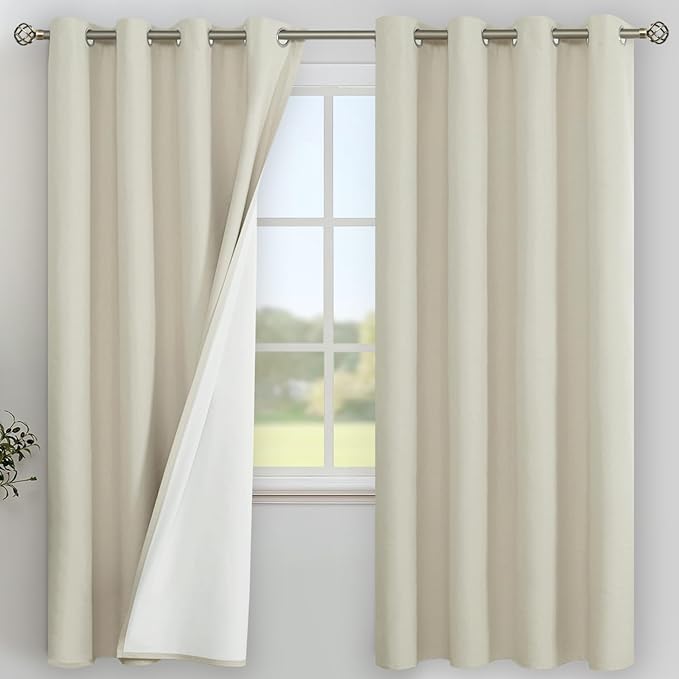 YoungsTex Stone Linen 100% Blackout Curtains for Bedroom 72 Inch Length, Room Darkening Thermal Insulated Drapes for Living Room with Grommet Energy Saving, 2 Panels, 52 X 72 Inch