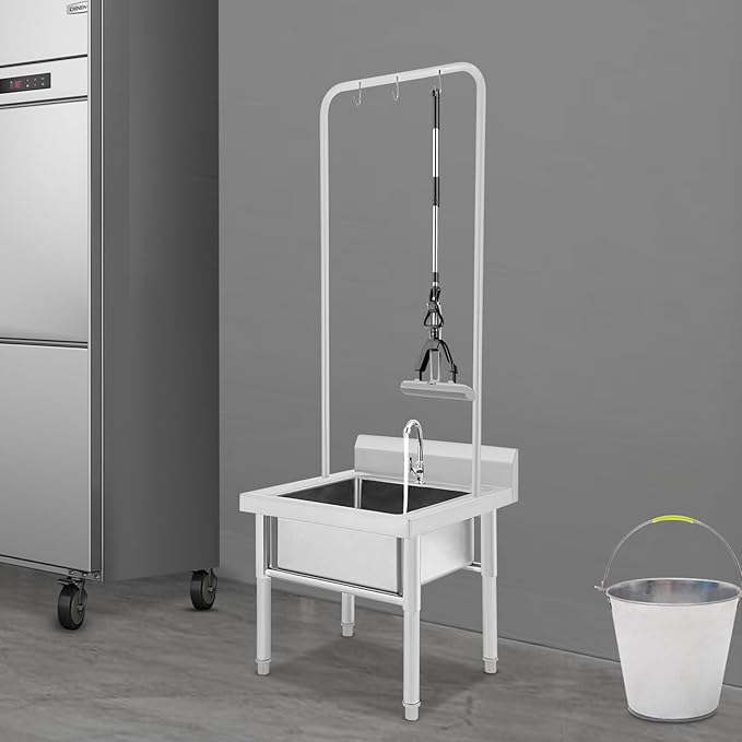 Stainless Steel Floor Mop Sink, Mop sink with Cleaning Tool Rack & Faucet & Drainage, for Laundry Room,Kitchen, Restaurant